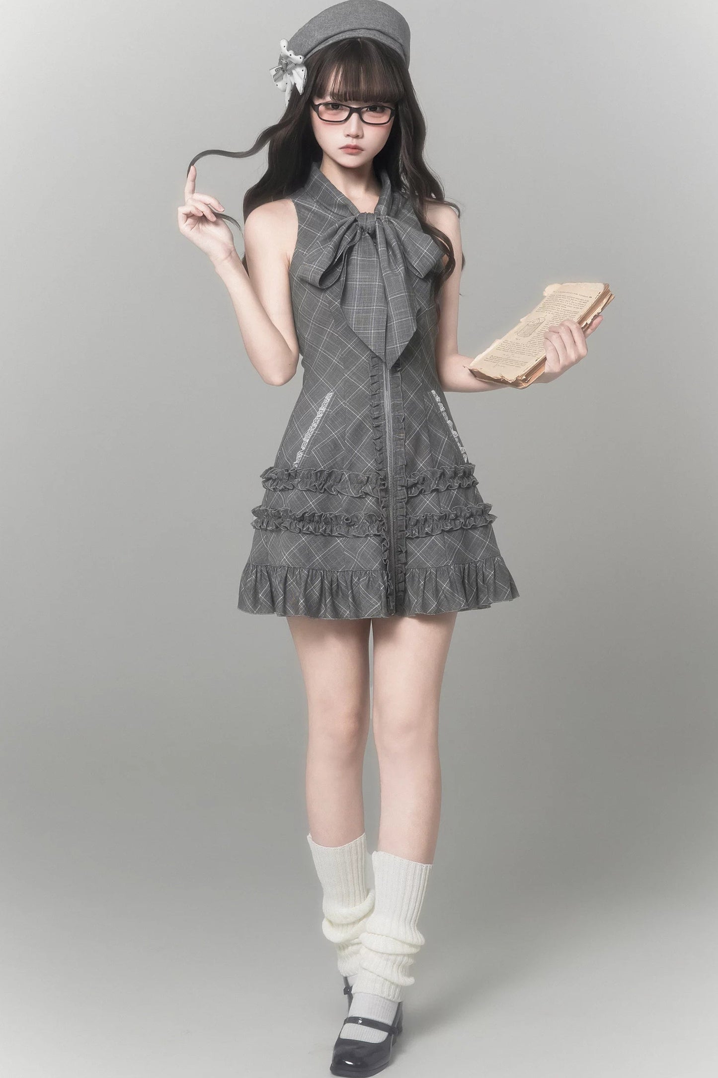 Gray Plaid Literary Girl Dress