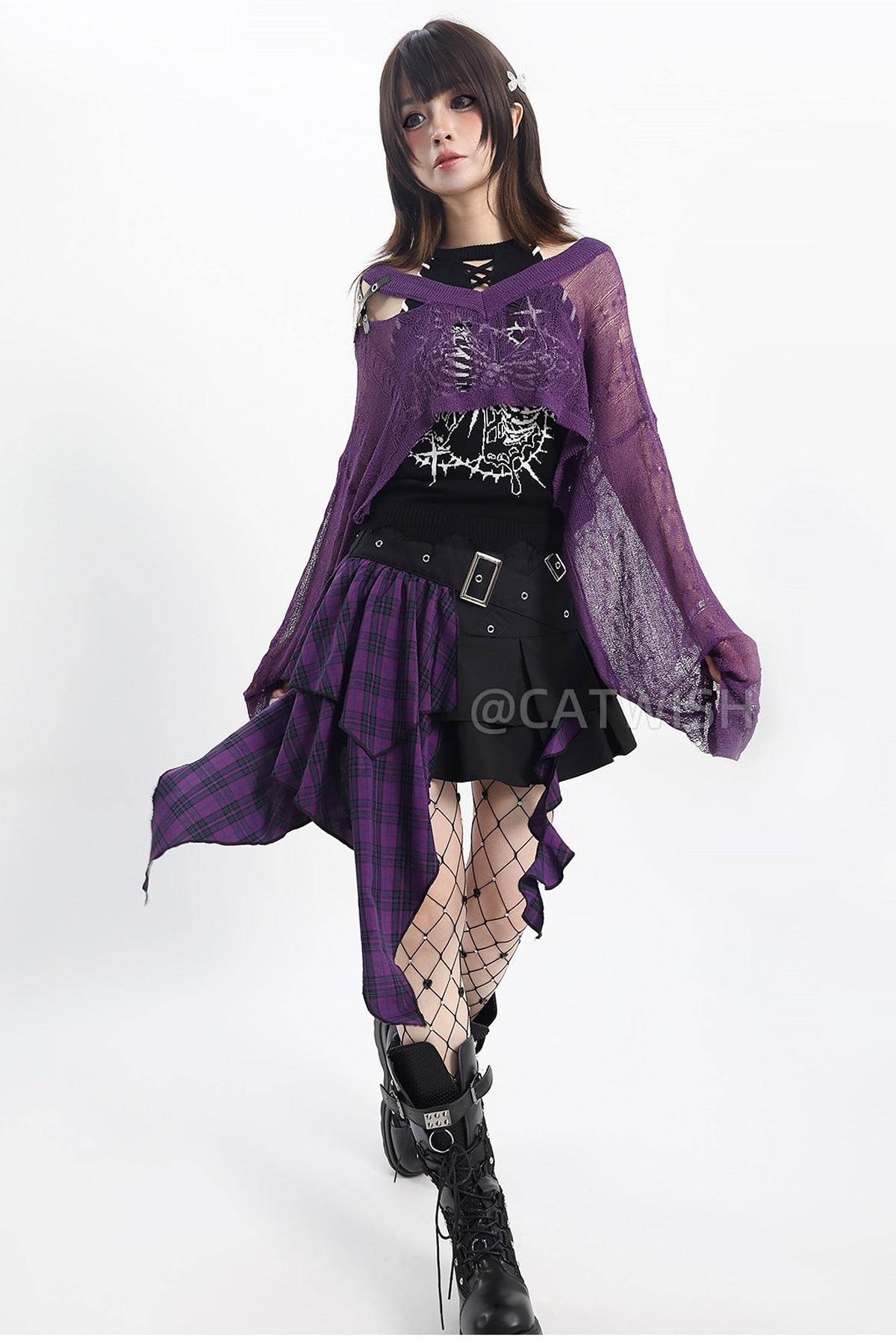 Ripped Long Sleeve Blouse With Short Skirt and Jacket Set-Up