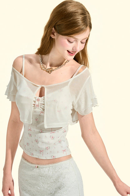 Top transparent avec caraco à fleurs
