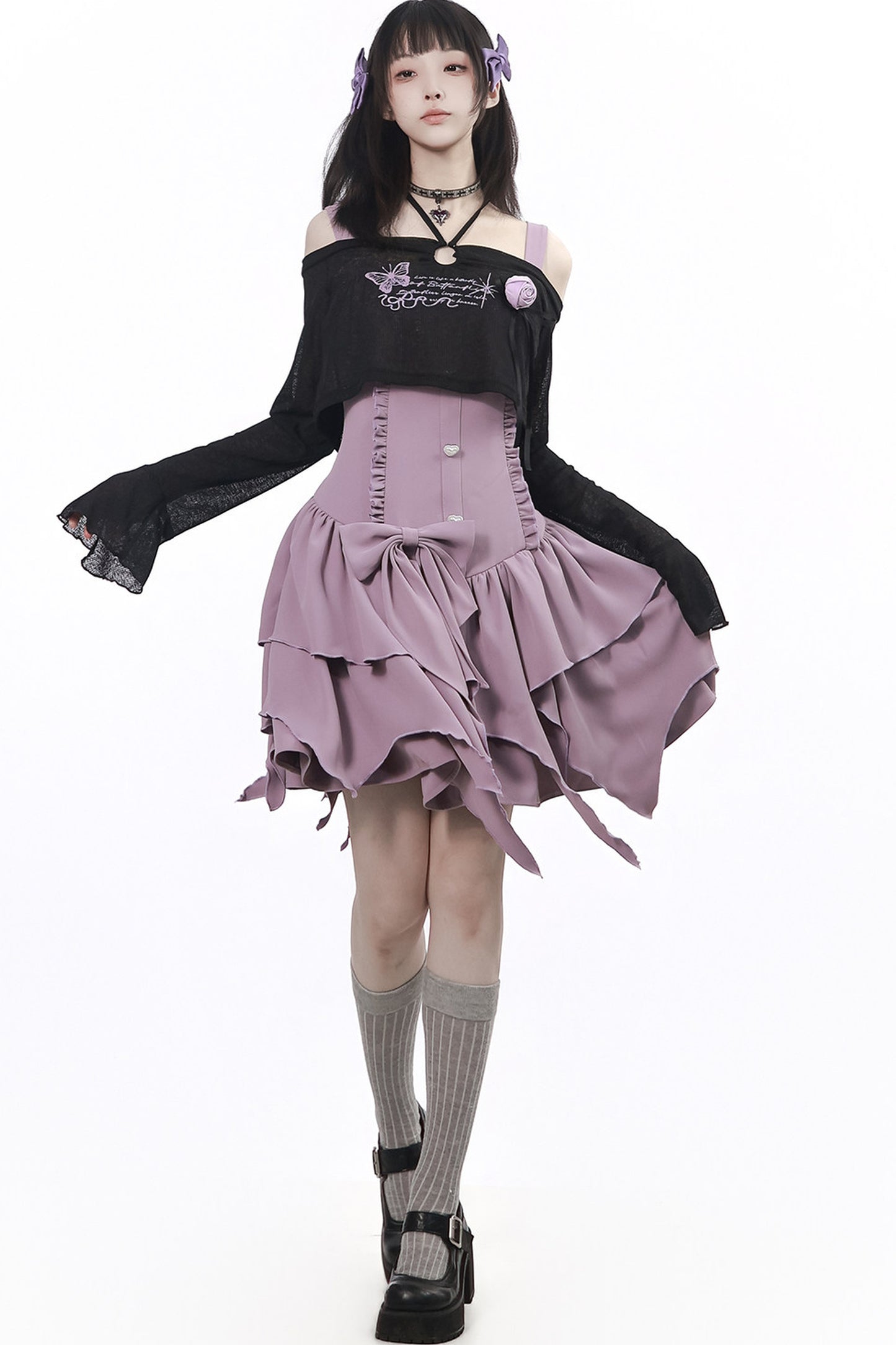 Butterfly Island ensemble robe en dentelle irrégulière avec haut à épaules dénudées