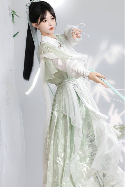 Green Modified Han Elements Hanfu Top and Skirt Set-Up