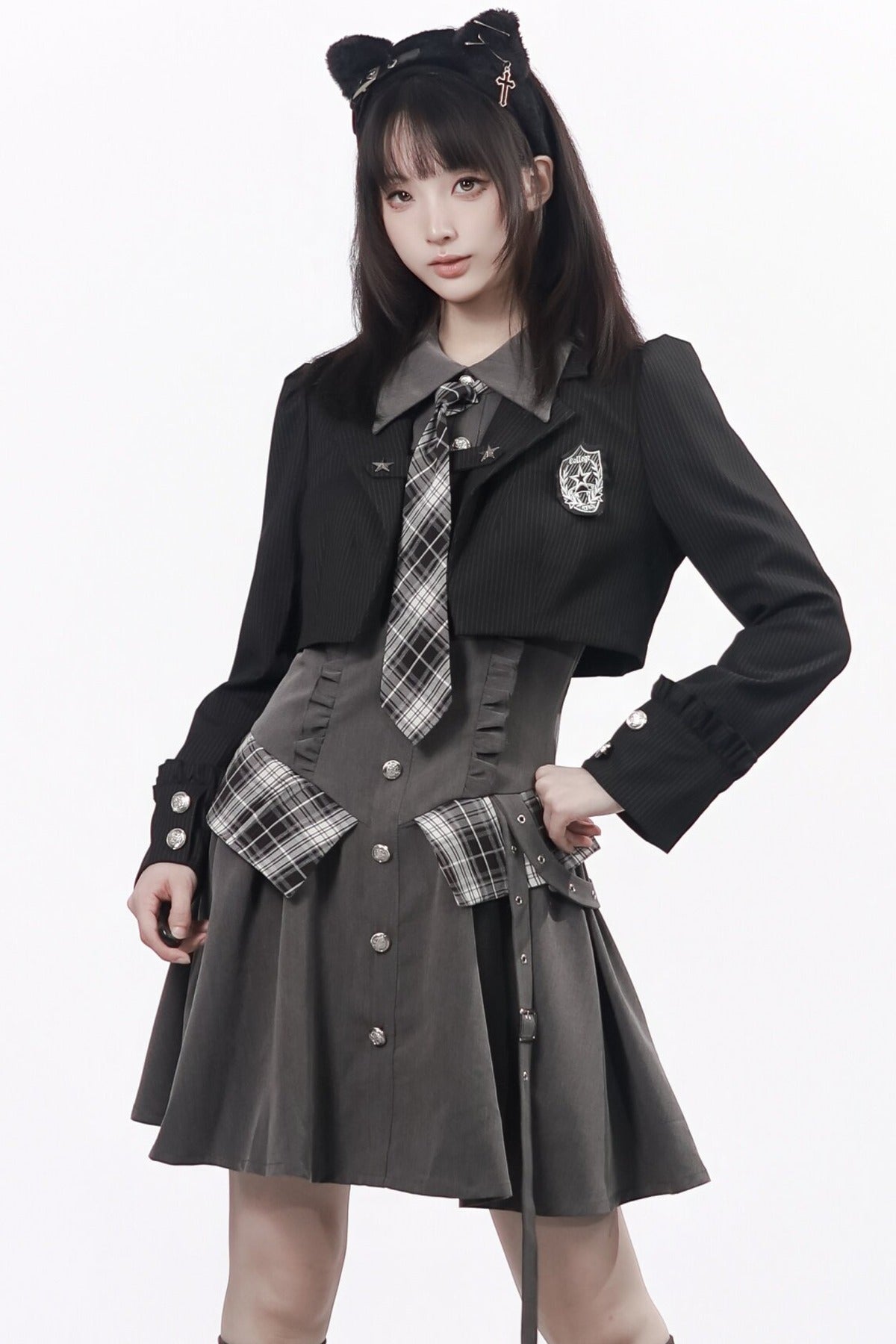 Striped Blazer Shirt Dress Set-Up