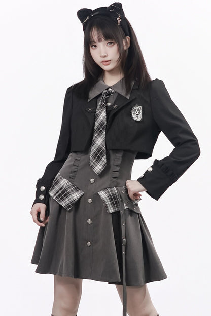 Striped Blazer Shirt Dress Set-Up