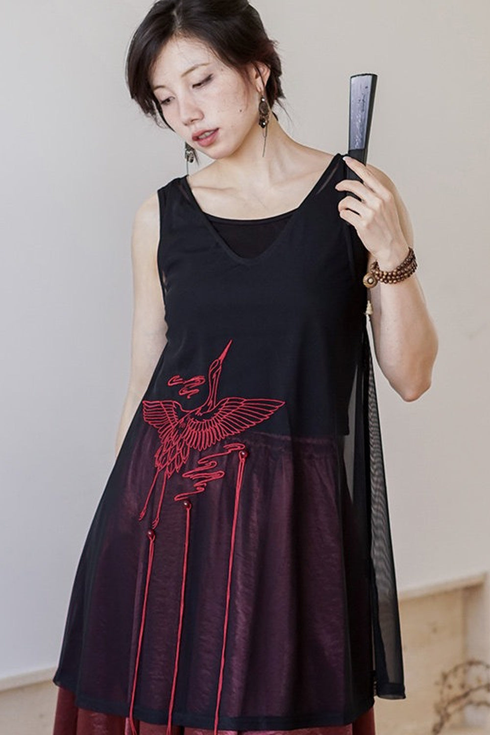 ブラック刺繍キャミソール×ロングスカートセット