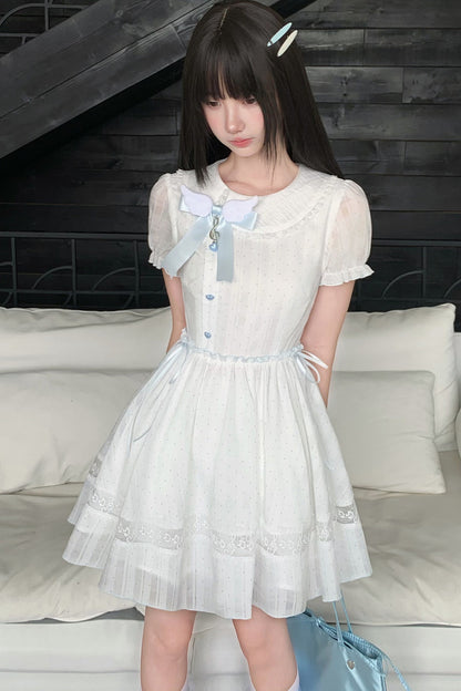 Kleid mit Polka-Dots, Musiknoten und Spitzenbesatz
