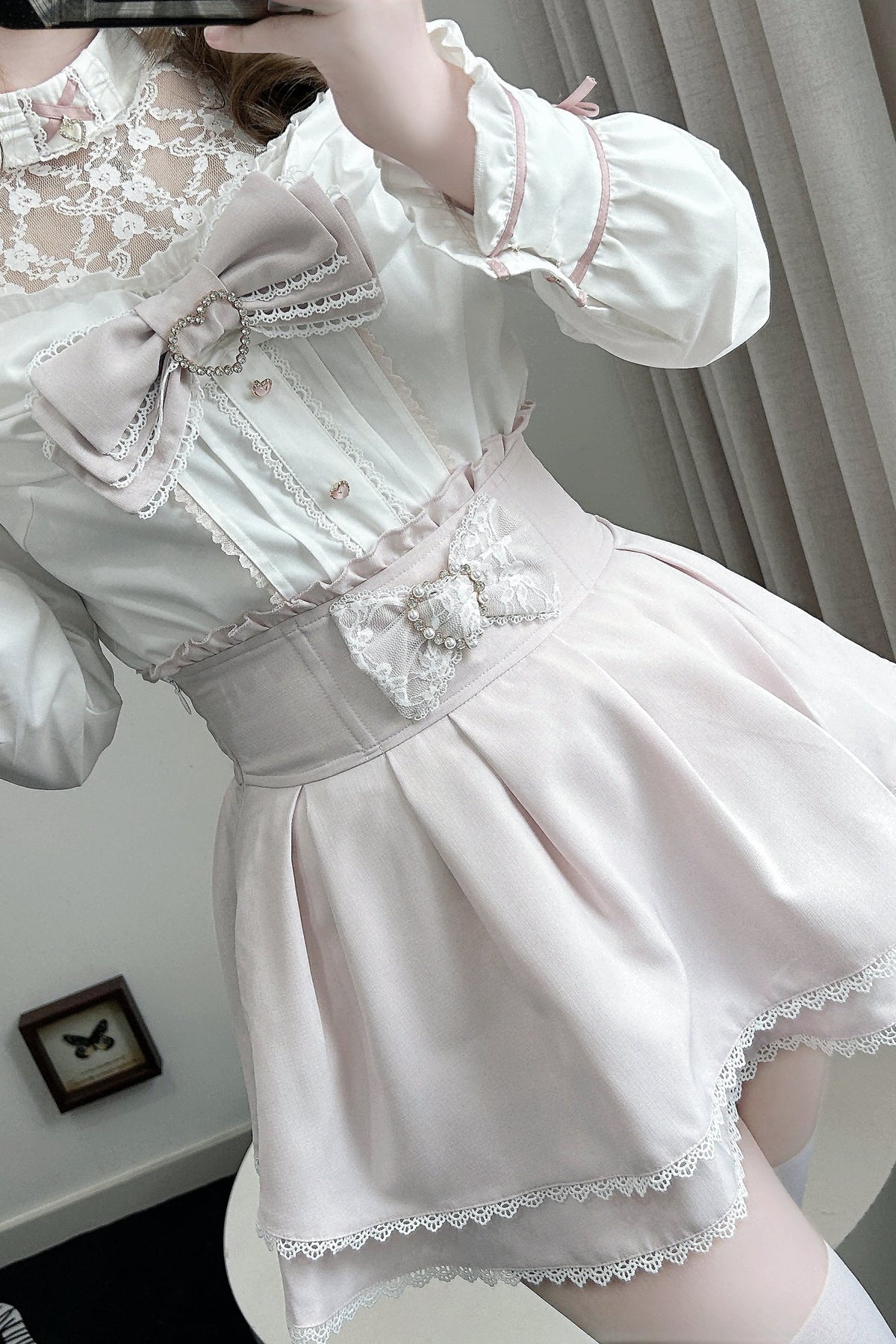 Japanese Lace Tencel Shirt And Skirt Set