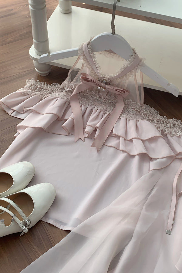 Blusa elegante de hombros descubiertos en rosa claro + falda de cola de pez