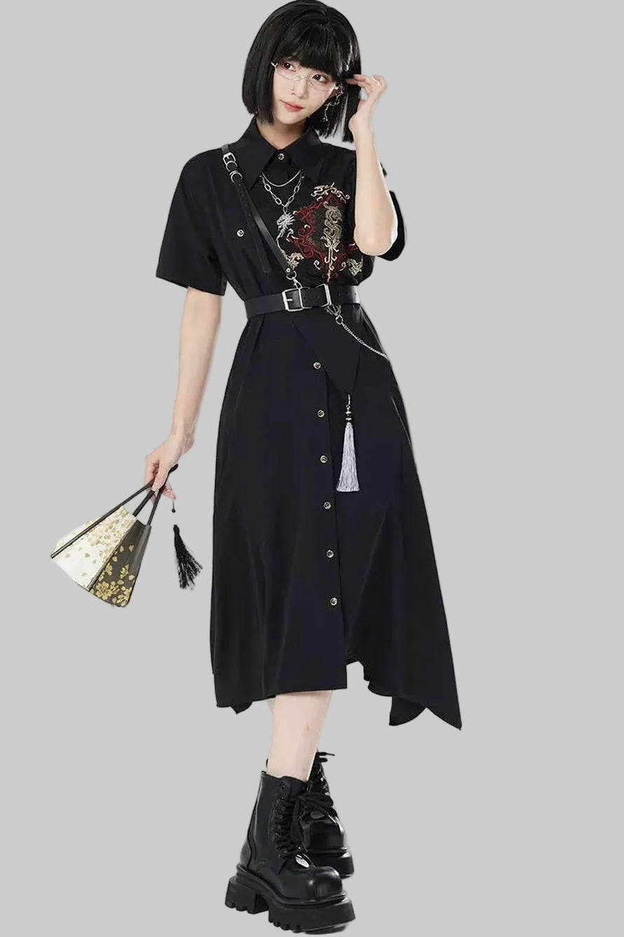 Gold Thread Embroidered Patchwork Dress