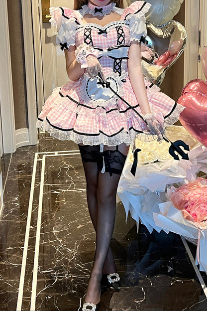 うさみみピンクギンガムメイドドレス