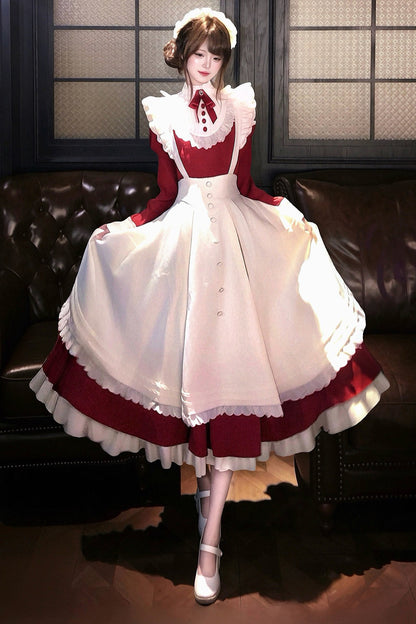Robe tablier de soubrette à col montant