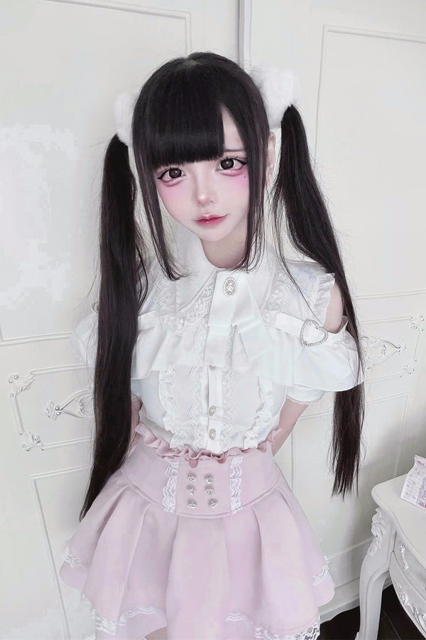 Cherry Short-Sleeve Shirt and Skirt Set-Up