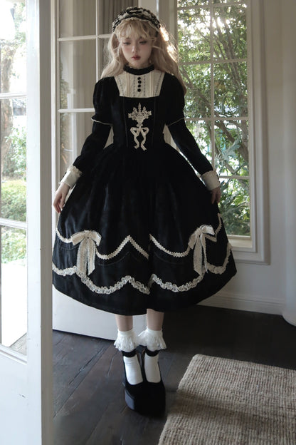 Pfingstrosen-Träumerei Samt-Lolita-Kleid