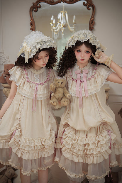 Milchtee-rosa Lolita-Kleid mit Puppen-Rüschen