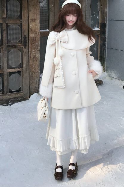 Apricot Wool Cape Coat and Skirt Set