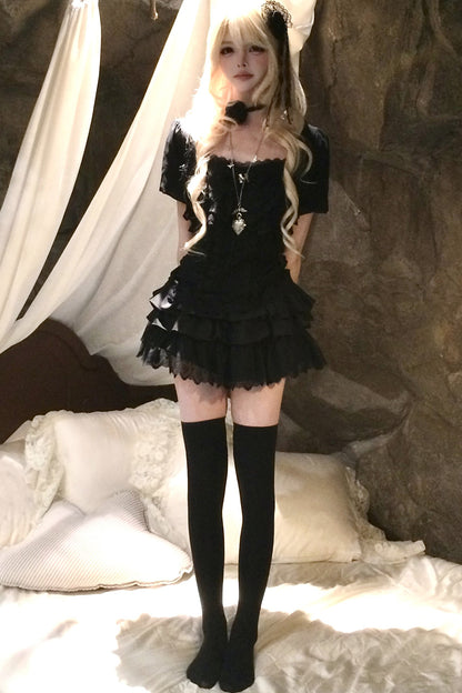 Gothic Black Lace Camisole and Skirt Set