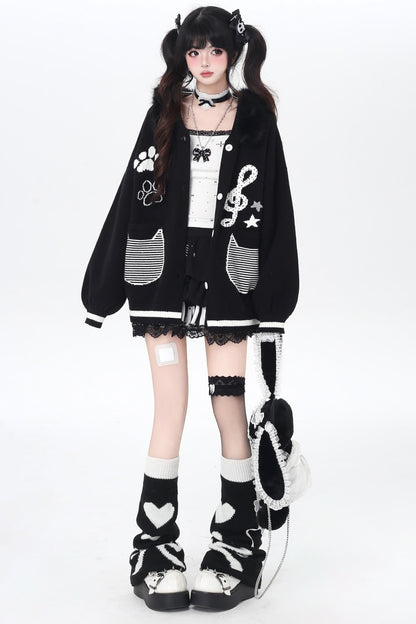 Cat Concerto Hooded Knit Cardigan