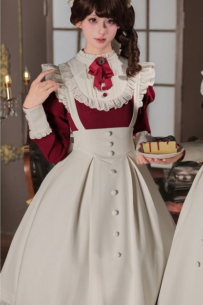 Robe tablier de soubrette à col montant