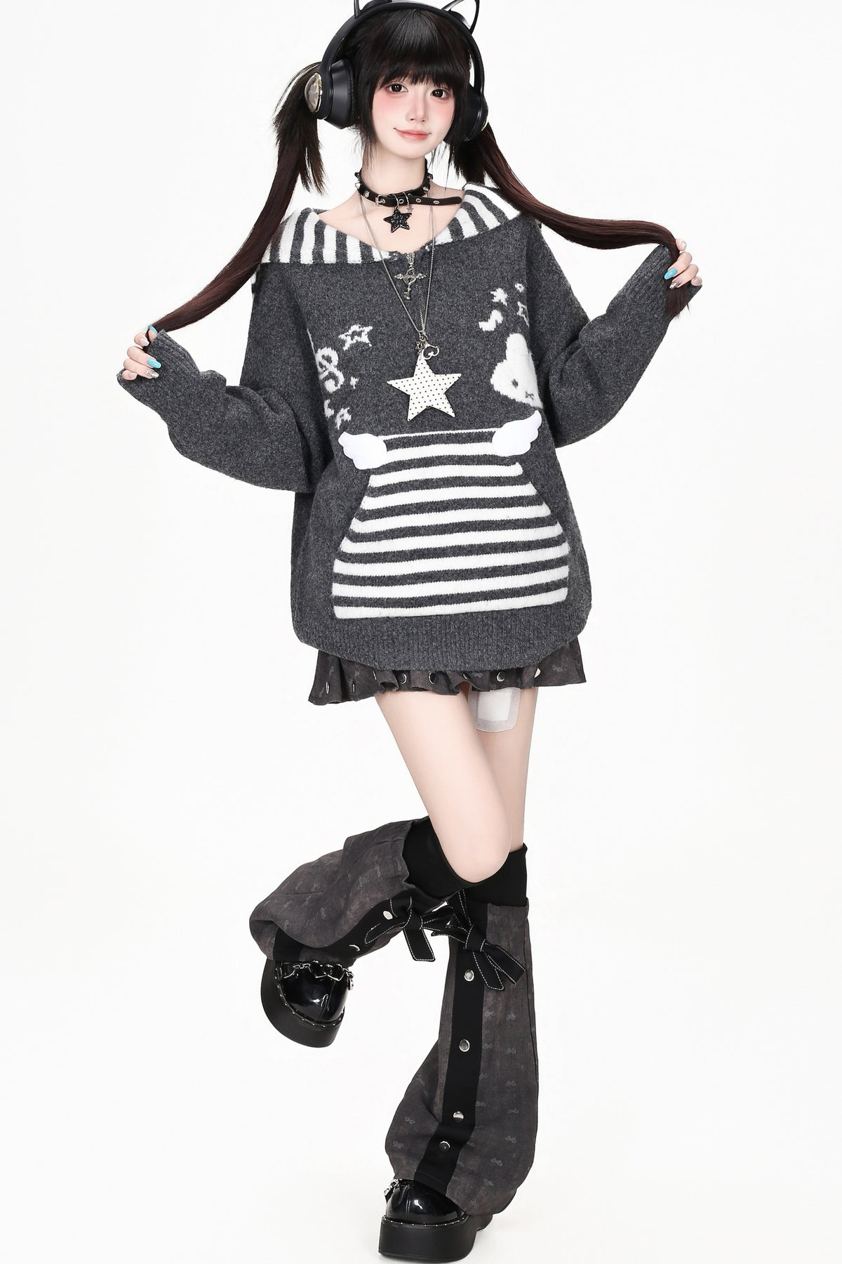 Striped Sailor Collar Bunny Sweater