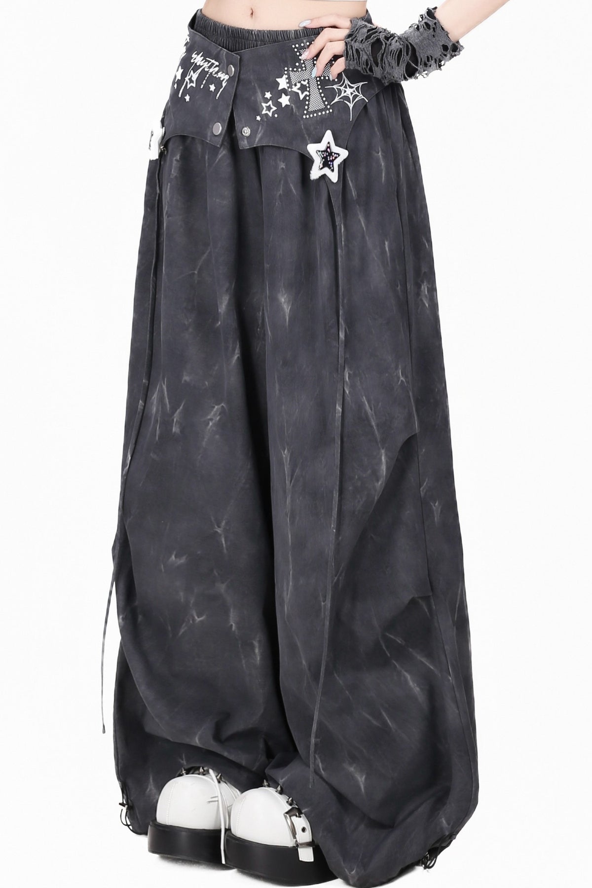 High-Waisted Layered Tie-Dye Wide-Leg Cargo Pants