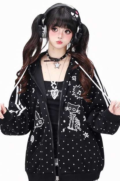 Skull Cat Ear Polka Dot Hooded Jacket