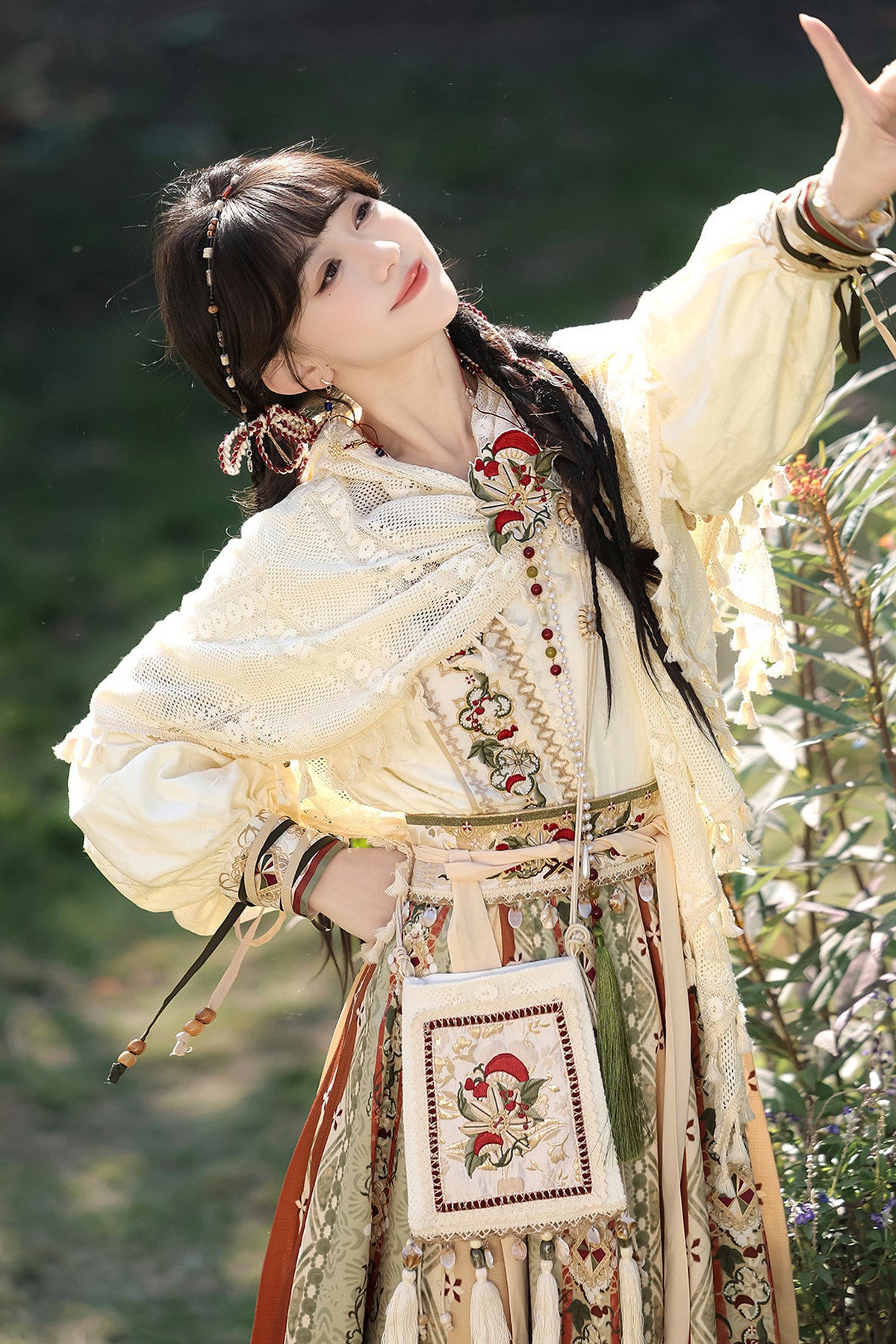 New Chinese Ethnic Top and Skirt Shawl Set-Up