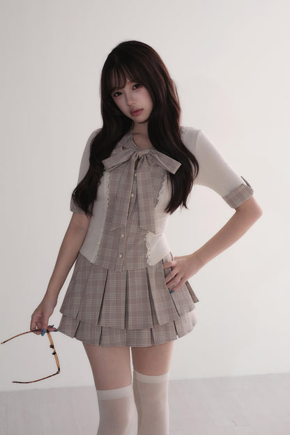 Plaid Patchwork Top and Skirt Set
