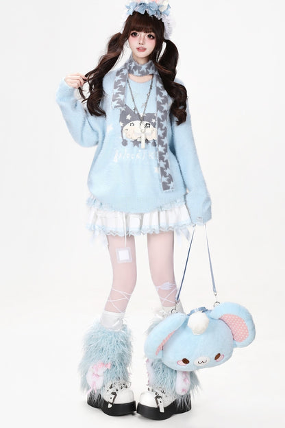 Jersey suelto de jacquard con gatito y estrella