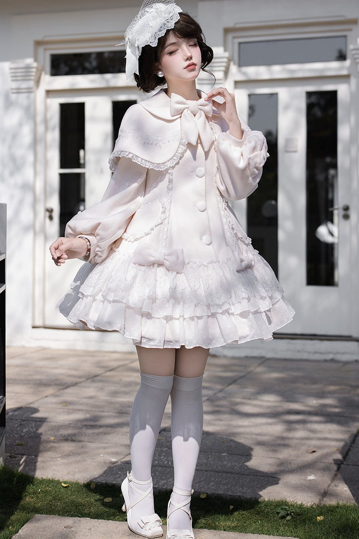 Lace Trim Bowknot Lolita Coat
