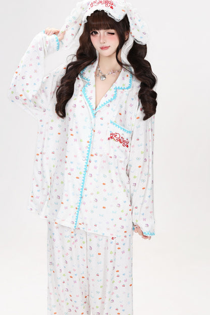 Colorful Bunny Print Long-Sleeved Pajama Top Set