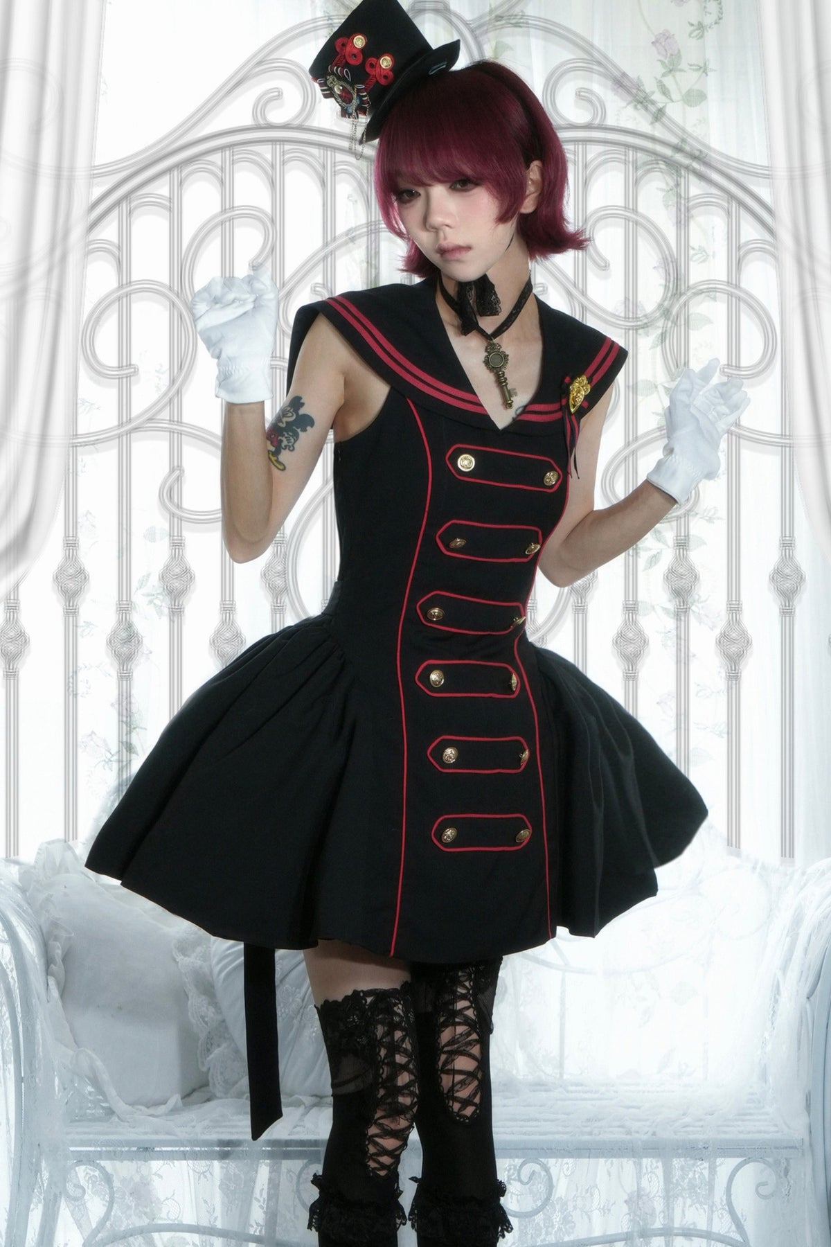 Black Red Navy Large Hem Backless Dress