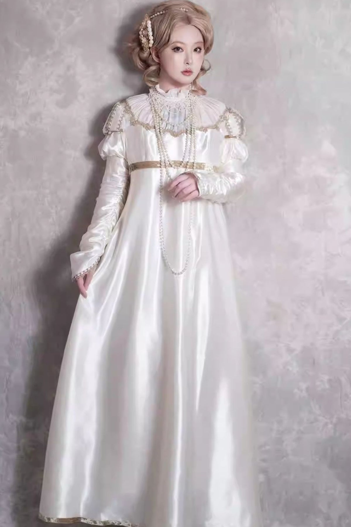 하이넥 긴소매 엠파이어 원피스
