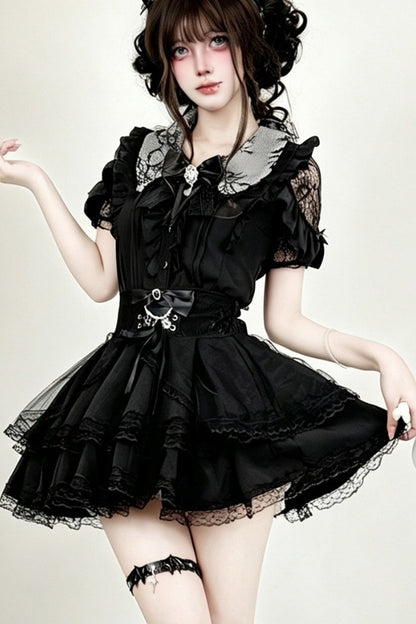 Dark  Lace Bow Skirt Set-Up