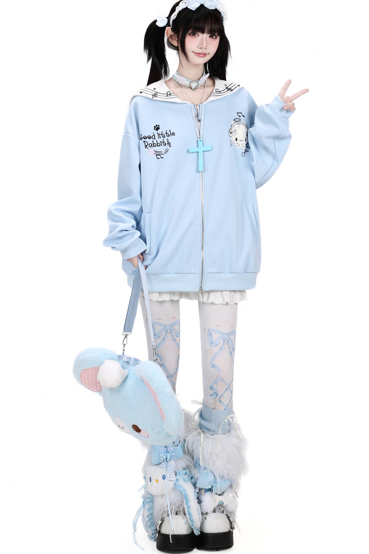 Chaqueta con cremallera y bordado de conejito estrella