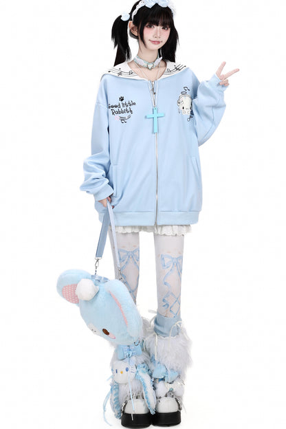 Chaqueta con cremallera y bordado de conejito estrella