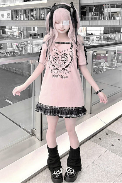 오프숄더 스켈레톤 원피스