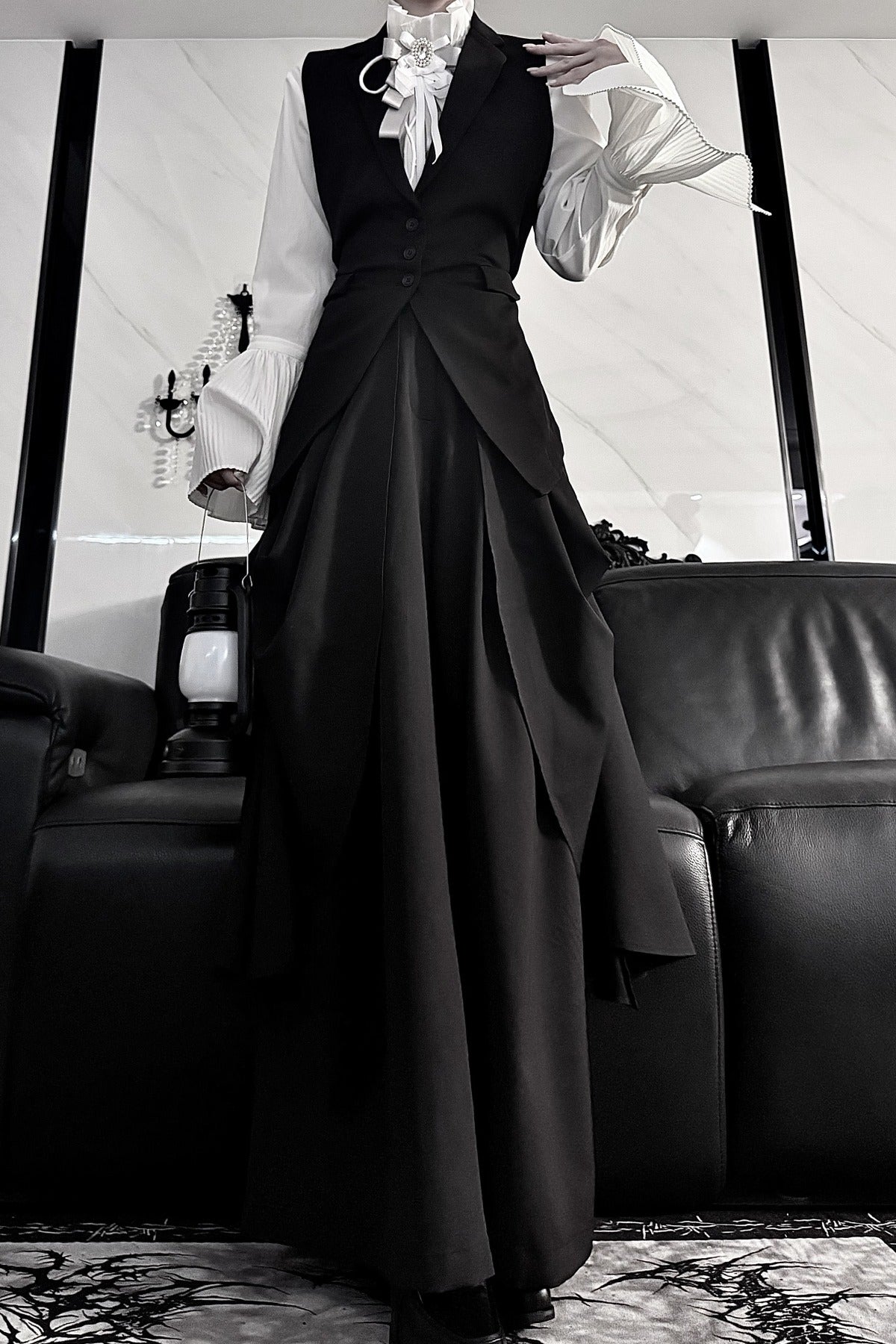 Pleated Bell Sleeve Blouse