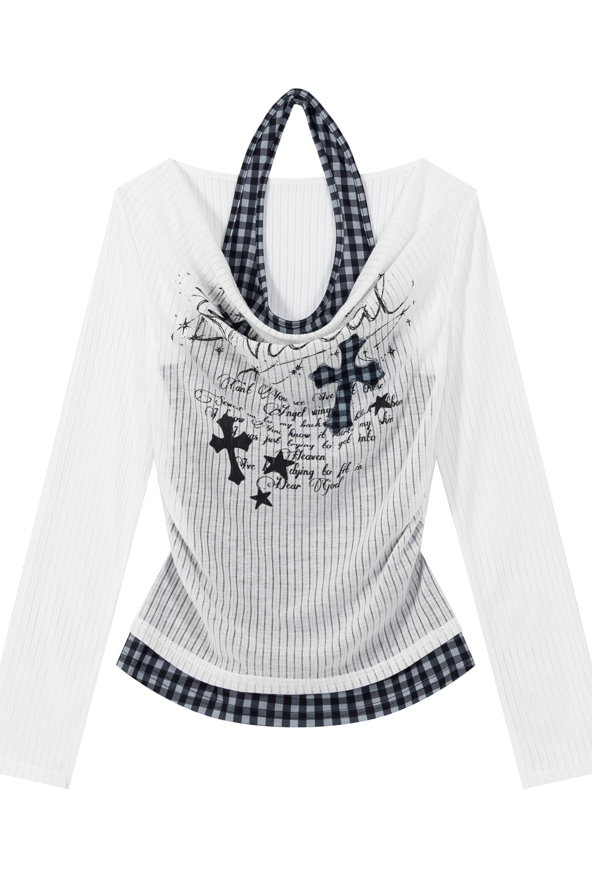 Plaid Letter Halter Long-Sleeve Cover-Up