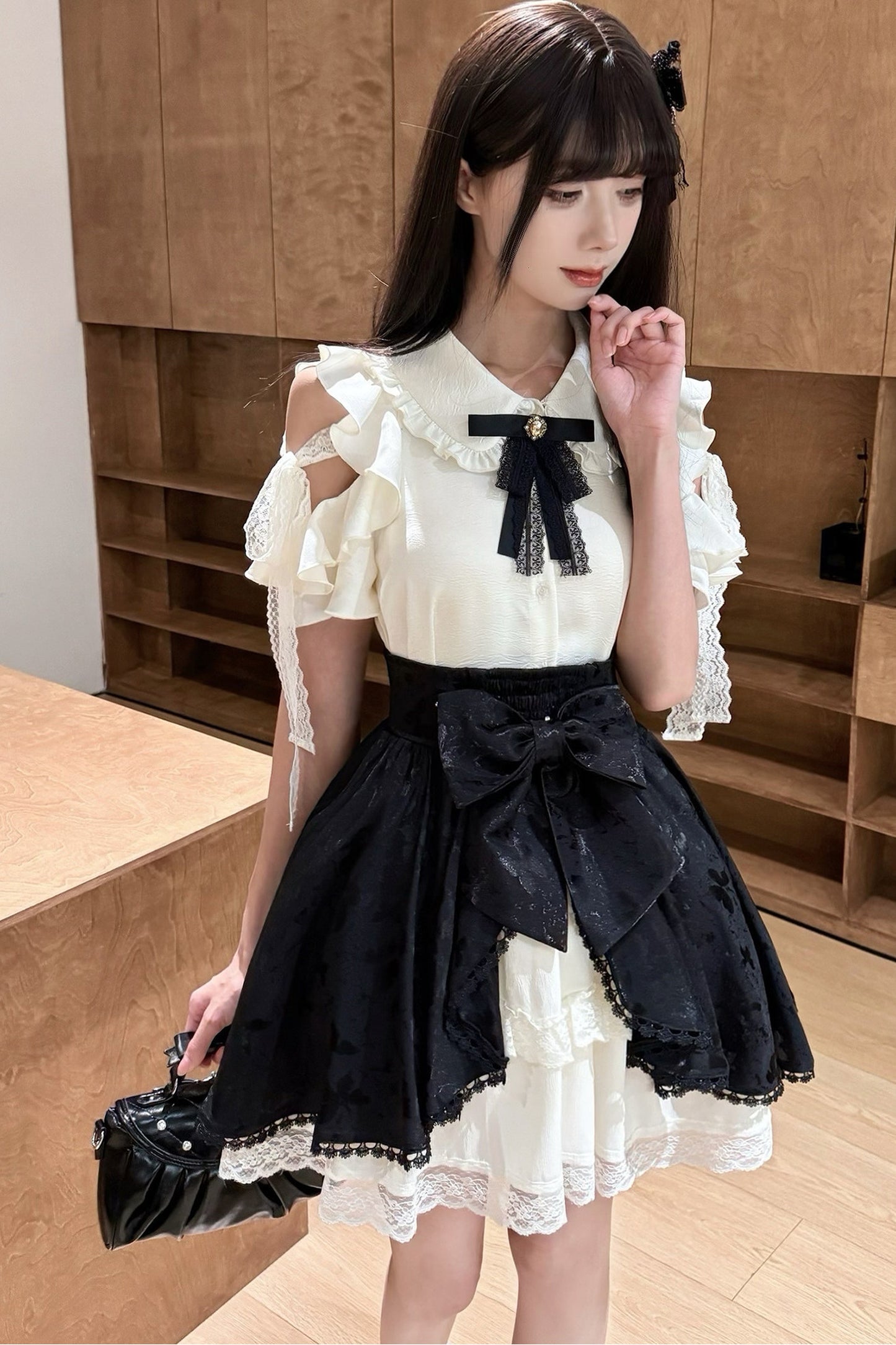 Off-Shoulder Shirt and Butterfly Two-Way Skirt Set-Up