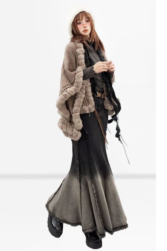 Brown Fuzzy Shawl Cardigan