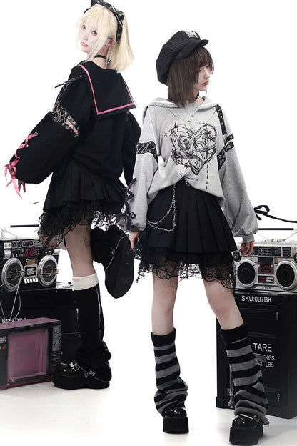 Dark Subculture Butterfly Sweatshirt + Skirt