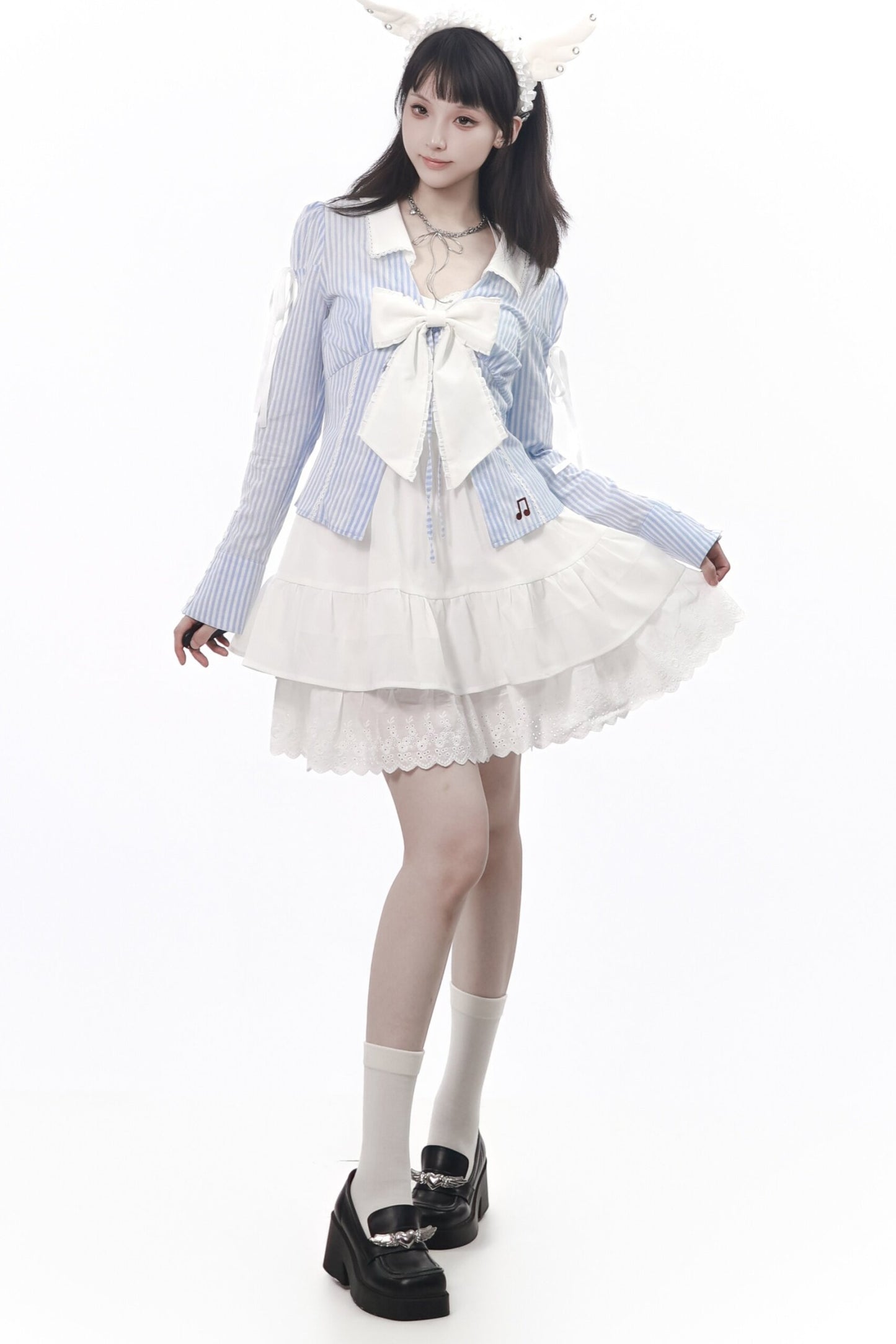 Vintage Strings Lace Double-Layered Suspender Dress Shirt Set-Up