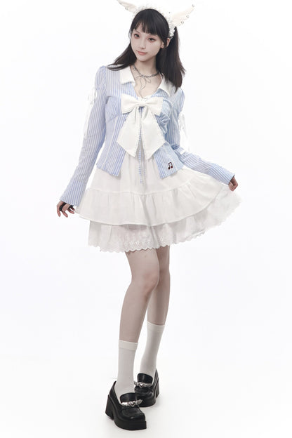 Vintage Strings Lace Double-Layered Suspender Dress Shirt Set-Up