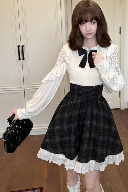 Long-Sleeved Knit Top and Skirt Set