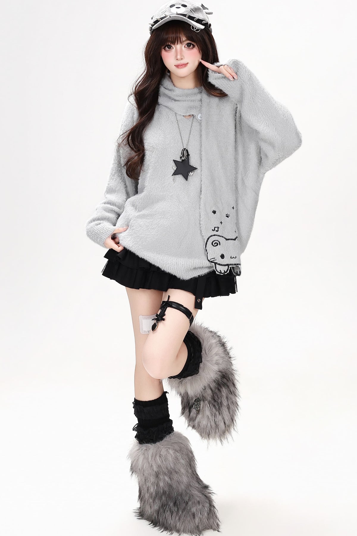 Maglione pullover a maglia con gatto