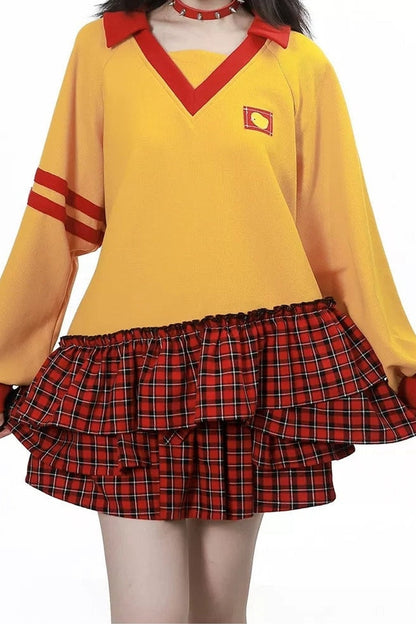 Rot-gelbes Kontrast-T-Shirt mit Hose und Rock als Set