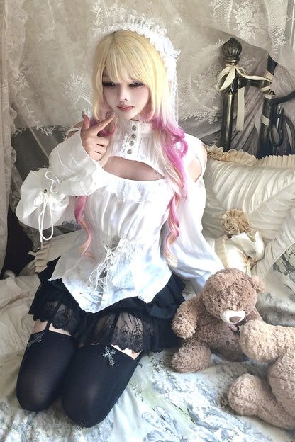 White Rose Lace Top and Skirt Set-Up