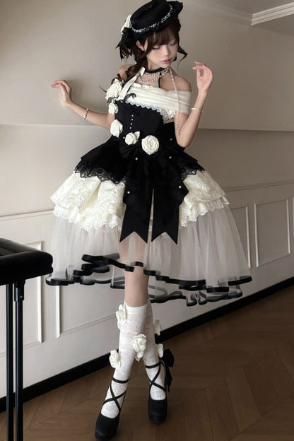 Prinzessinnen-Lolita-Kleid mit Perlen und Rosen
