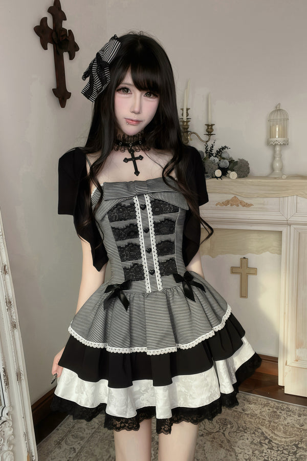 Lace Dress and Short Sleeve Cardigan Set-Up