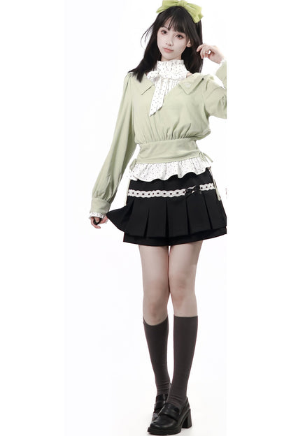 Tea Time Academy Blouse & Lace Pleated Skirt Set