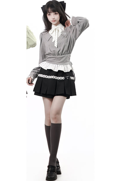 Tea Time Academy Blouse & Lace Pleated Skirt Set